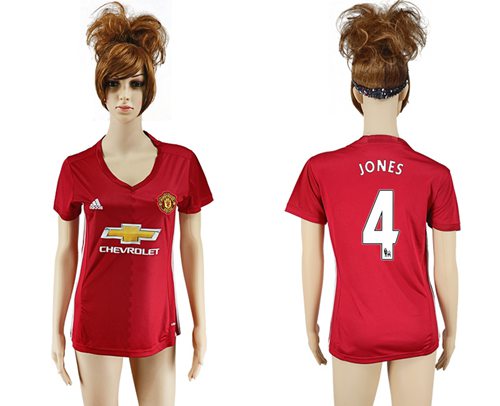 Women's Manchester United #4 Jones Red Home Soccer Club Jersey